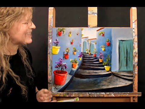 Learn How to Paint BLUE MOROCCAN CITY with Acrylic - Paint and Sip at Home - Step by Step Tutorial