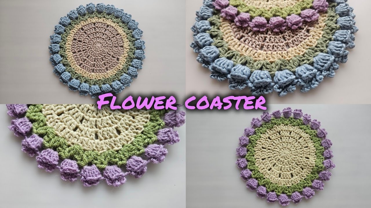 Crochet Bluebells coaster tutorial Подставка Колокольчики крючком МК
