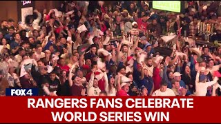 Rangers fans at Globe Life Field celebrate World Series win