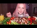 MUKBANG | Шашлык, хрустящие овощи, купаты | barbecue, crispy vegetables, sausages не ASMR