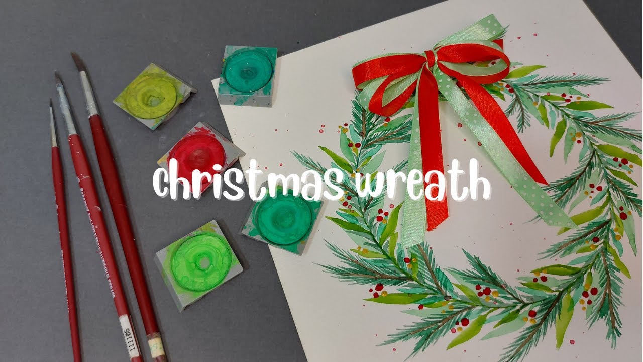 How to draw a Christmas wreath with watercolor / step by step - YouTube