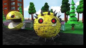 Pacman and Flying Two-Legged Robot Pacman vs Excavator Robot and Walking Combat Robot