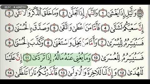 سورة الليل مكتوبة للشيخ القارئ ياسين الجزائري برواية ورش عن نافع