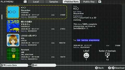 My Starfish Interpreter Running on the Nintendo Switch in SmileBASIC 4