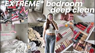 EXTREME BEDROOM DEEP CLEAN | deep cleaning and organizing my room, spring cleaning *satisfying*