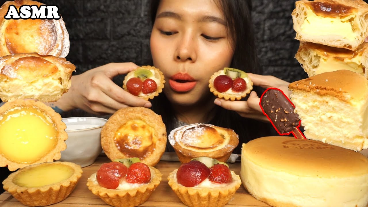 ASMR Japanese Cheesecake & Assorted Tarts (Fruits Tart, EGG TART, CHEESE Tart) | Eating Sounds