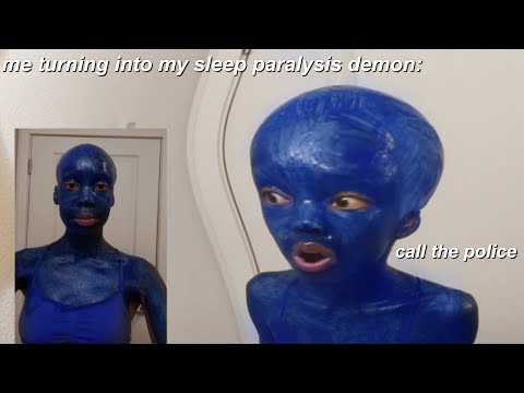 i painted my entire body blue at 2AM and i don’t know why - Sade Amari wearing a bald cap and painting herself with blue latex paint.