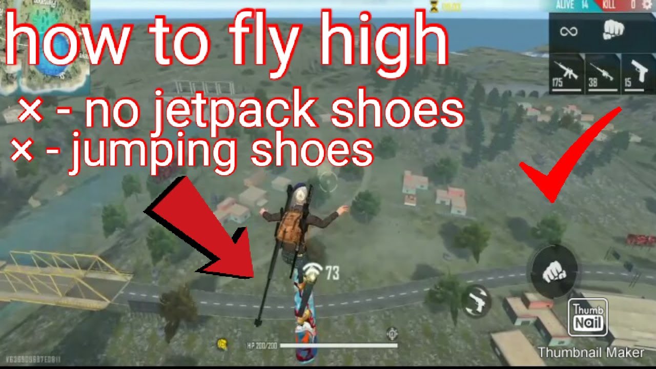 free fire how to fly high ? no jetpack shoes , no jumping shoes