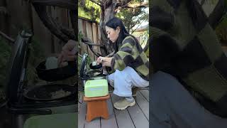 Powering a rice cooker in the backyard and enjoying the cozy vibe during this winter!