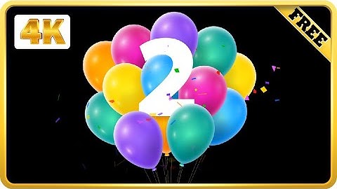 Balloons number 2 with confetti birthday black screen loops