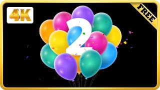 Balloons number 2 with confetti birthday black screen loops