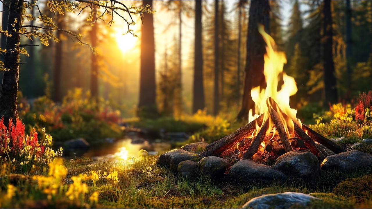 You’re Sitting by a Campfire at Spring Sunrise 🌅🔥 Listening to a Quiet Stream Flow