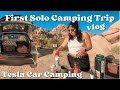 First Solo Camping Trip | Tesla Model Y Car Camping | Joshua Tree National Park