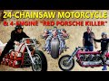Motorcycle Built from 24 Chainsaws vs. a 4-Engine Porsche Killer