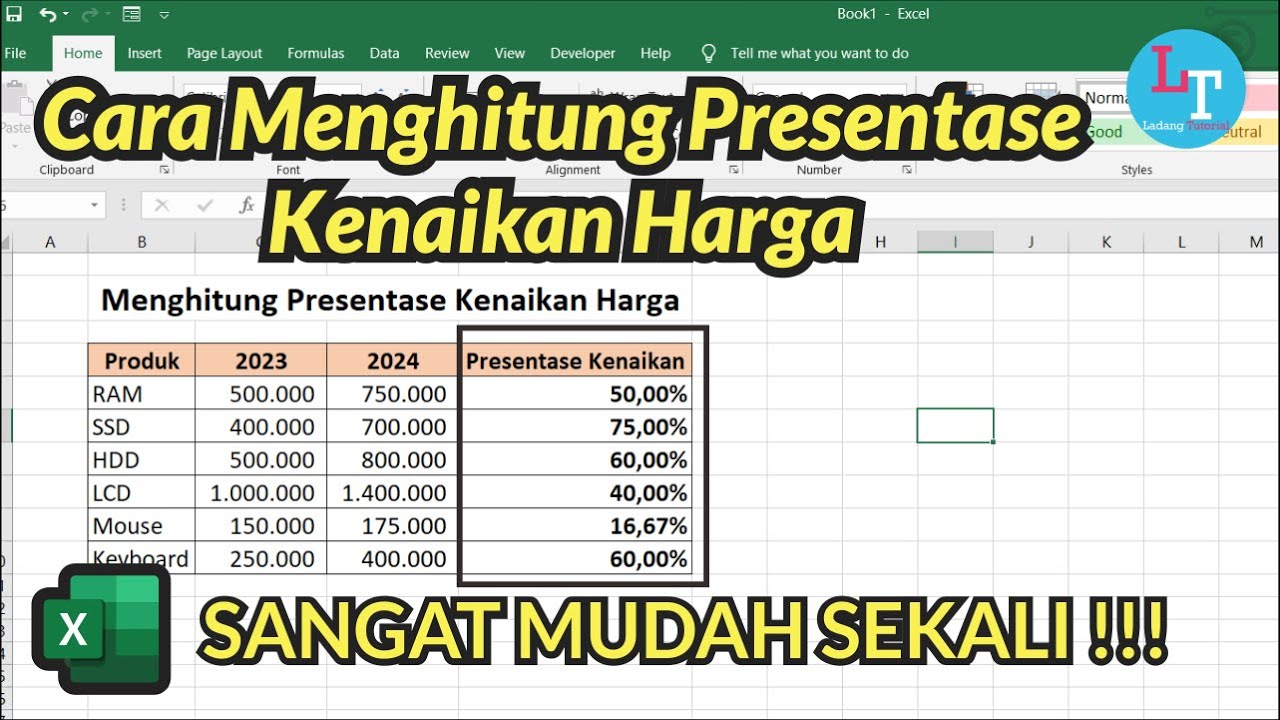 Cara Menghitung Presentase Kenaikan Harga di Excel - YouTube