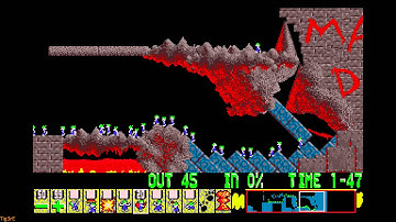 Lemmings (1991) - Taxing - Level 24 - Take a running jump.....