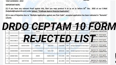 DRDO CEPTAM 10 FORM REJECTED LIST | DRDO CEPTAM 10 EXAM | DRDO TECH IMPORTANT INFORMATION