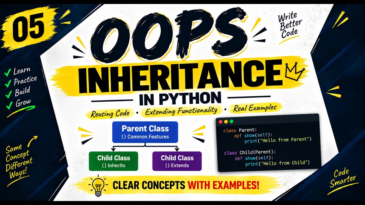 05.Inheritance in Python | Types of Inheritance | Parent & Child Class | Python OOPs Tutorial