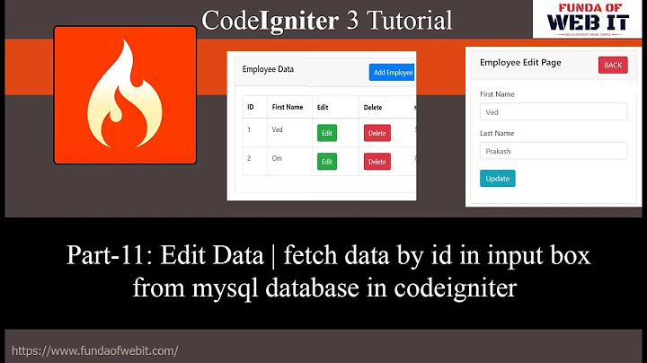 Codeigniter 3 Tutorial Part-11: Edit Data | fetch data by id in textbox from database in codeigniter