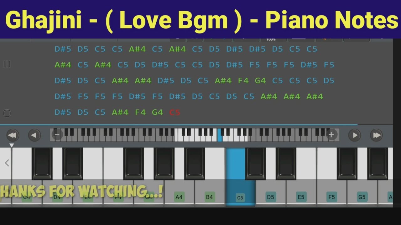 Ghajini Love Bgm ( Piano Notes ) Surya Telugu piano Tutorial