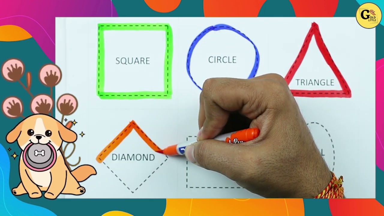 Learn Shapes Names with colors | write Geometry shapes | 