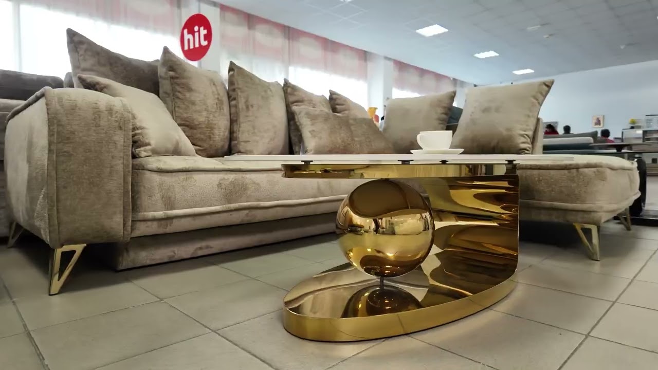 Masă de cafea KJCT5331 – Design modern cu blat marmură și bază aurie