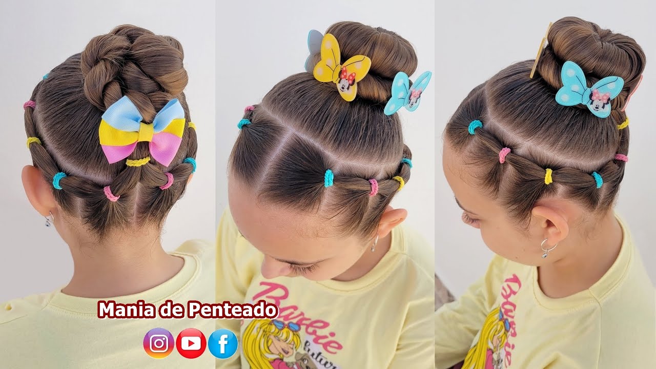 Penteados Infantil Fácil com Coque 🥰 Easy Bun Hairstyle for Little Girls  😍 