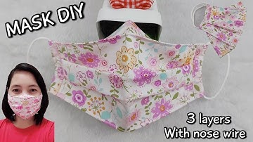 How to Make Pleated Face Mask DIY 2021 | 3 Layers Face mask with Nose Wire