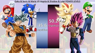 Goku & Sonic & Mario VS Vegeta & Shadow & Luigi POWER LEVELS  DB / DBZ / DBS / SDBH / Sonic / Mario