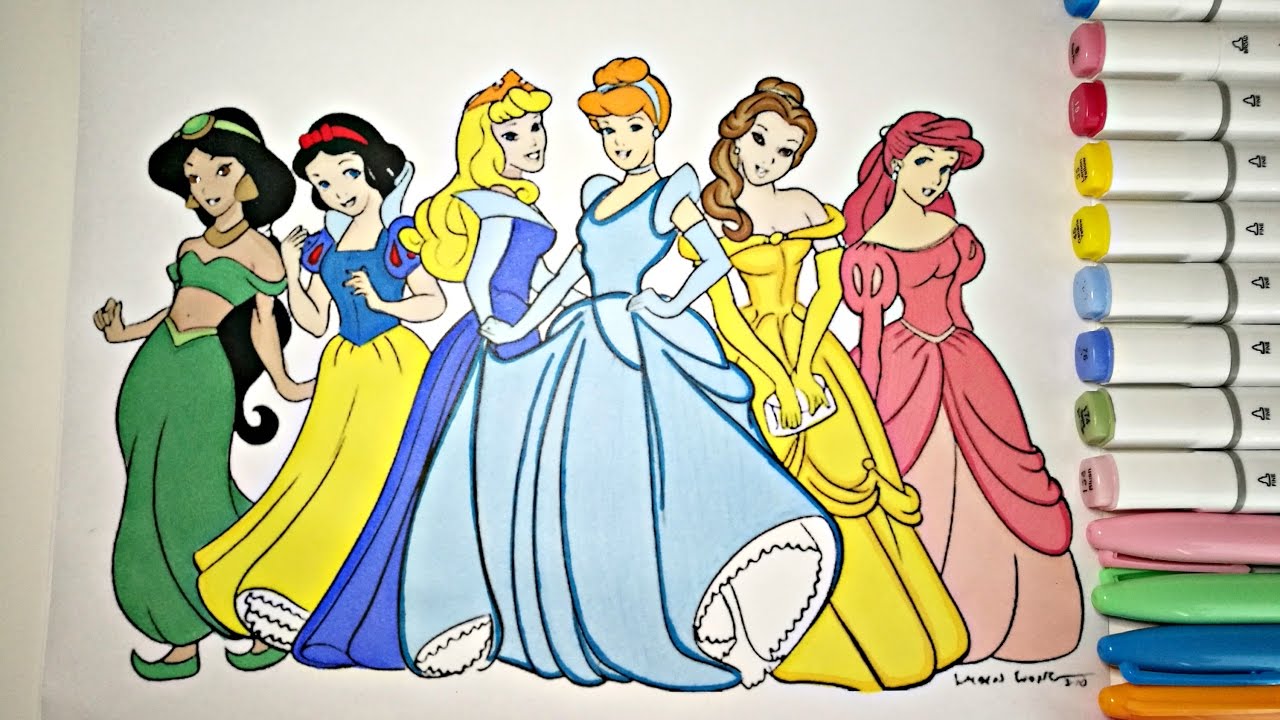 DISNEY PRINCESSES! COLORING PAGES FOR CHILDREN! l COLORFULCAT - YouTube