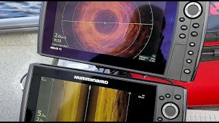 Humminbird-vinkit: MEGA 360 -laitteen näkymä vs. viistoluotauskuva
