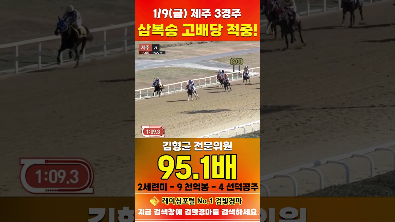 [제주 경마] 1월 9일 금요 3경주 김형균 전문위원 삼복승 고배당 적중 #하이라이트 #horse #경마 #automobile #한국마사회 #게임