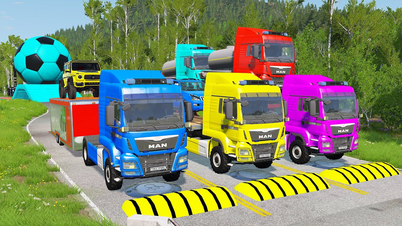 TRANSPORTING PIXAR CARS & FRUITS WITH COLORED & JOHN DEERE vs CLAAS vs TRACTORS - BeamNG.drive 