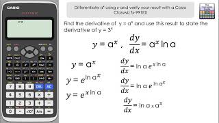 Differentiate a^x (aˣ) using e & use Casio fx-991EX to verify | A-Level  Maths | Classwiz Calculator - YouTube