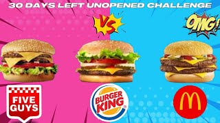 FOOD ROTTING CHALLENGE #MCDONALDS VS #BURGERKING VS #FIVEGUYS  (BURGERS LEFT UNOPENED FOR 30 DAYS) 🤮