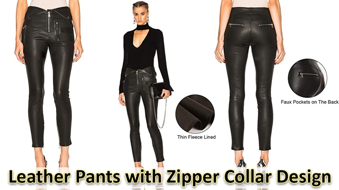 Tagoo Faux Leather Leggings for Women High Waisted Shiny Pleather Pants  with Zipper Collar Design 