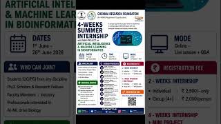 4-Weeks Summer Internship on Artificial Intelligence &amp; Machine Learning in Bioinformatics