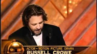 Les Miserables Star Russell Crowe Wins Best Actor Motion Picture Drama - Golden Globes 2002