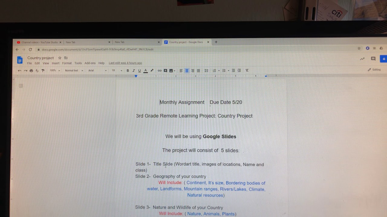 3rd Grade-Introduction to our Country Project