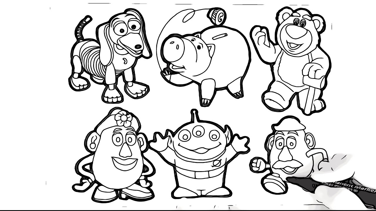 Toy Story Drawing And Coloring Slinky Hamm Mr Potato Head Mrs Potato Head Lots O Huggin Youtube