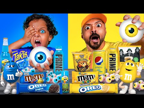 تحدي السناكات الصفراء ضد الزرقاء لايفوتكم المحزم المليان ايش سوا