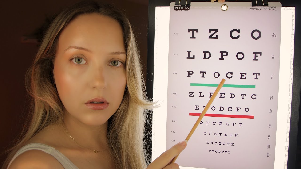 ASMR Bright Light Eye 👁 Exam, Snellen Chart Tapping, Up Close Eye