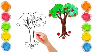 How To Draw cute Apple Tree Drawing, Painting & Coloring For Kids and Toddlers_ Child Art🌈🎨