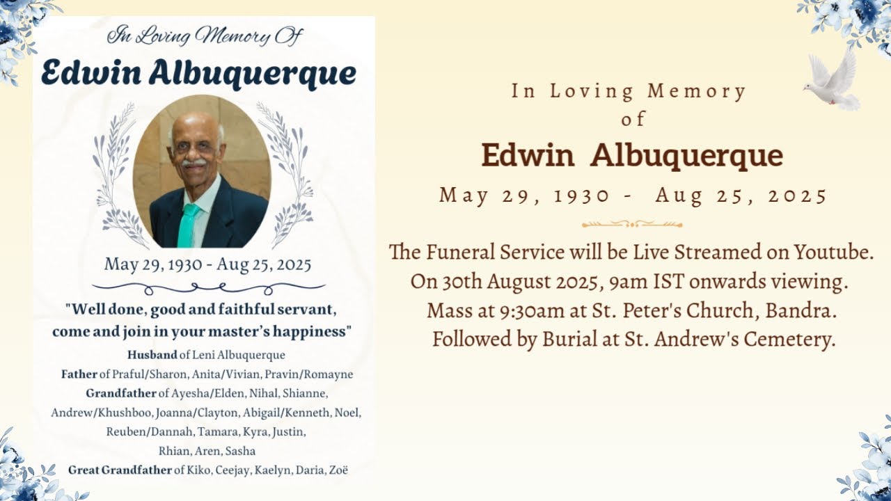 Funeral Service of Edwin Albuquerque | 30th August 2025, 9am onwards