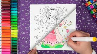 Cute Anime Girl Coloring 🍉 Easy Marker Coloring #coloring #cute screenshot 2