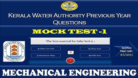 Kerala Water Authority Tracer/Overseer Grade III _ Previous Year Questions_MECHANICAL ENGINEERING