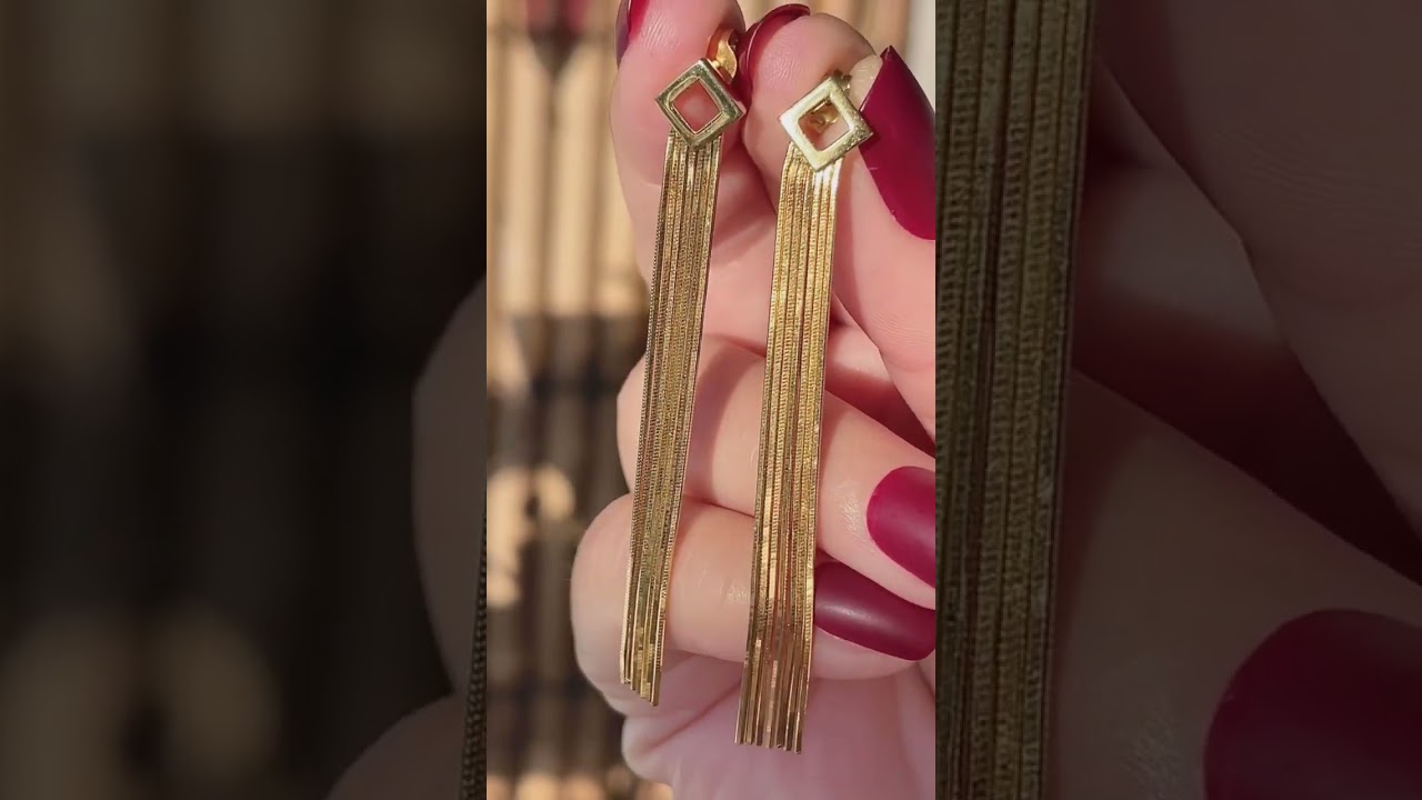 Modern 18ct Yellow Gold Long Drop Tassel Earrings