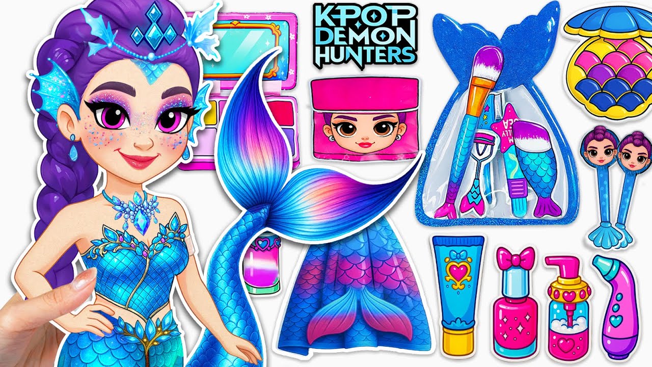 🎀Paper DIY🎀 KPop Demon Hunters 🎵 MERMAID RUMI Skincare + Makeup Nail 🧜‍♀️ ASMR Unboxing |Hana Paper