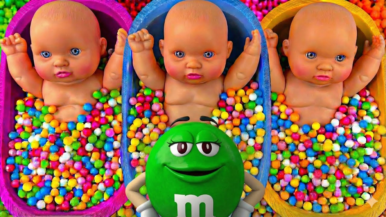 Full of 3 Rainbow BathTubs Candy with M&M's & Magic Slime Cutting Video