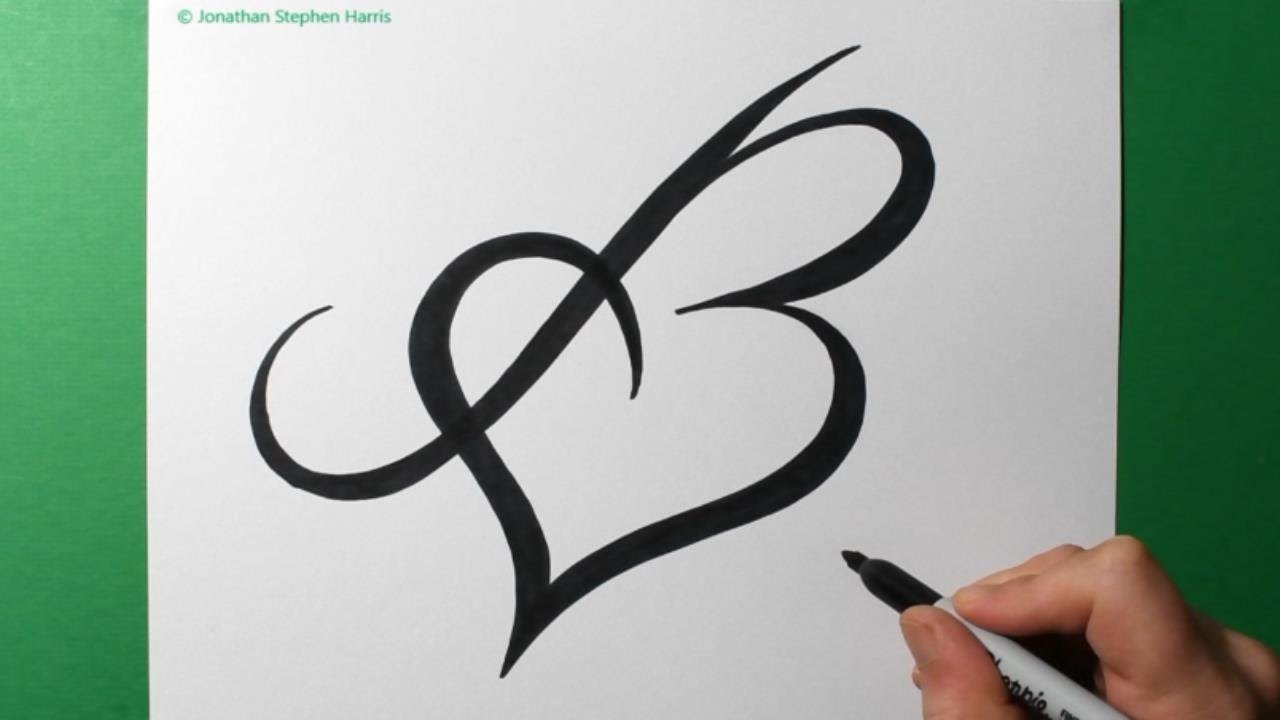 How to Draw Letter B & Heart / Fancy Lettering / Stylized Initials ...